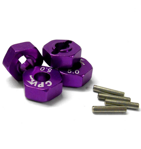 57815P 1/10 Scale RC M12 12mm Alloy Wheel Adaptors With Pins Nut Purple 5mm Wide