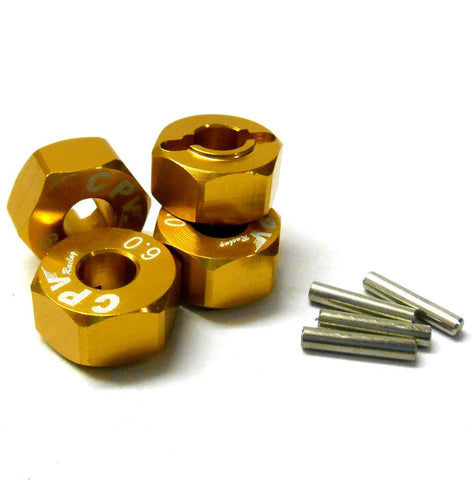 57816A 1/10 Scale RC M12 12mm Alloy Wheel Adaptors With Pins Nut Yellow 6mm Wide
