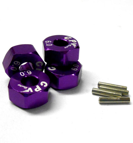 57816P 1/10 Scale RC M12 12mm Alloy Wheel Adaptors With Pins Nut Purple 6mm Wide