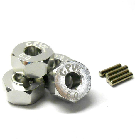 57816S 1/10 Scale RC M12 12mm Alloy Wheel Adaptors With Pins Nut Silver 6mm Wide
