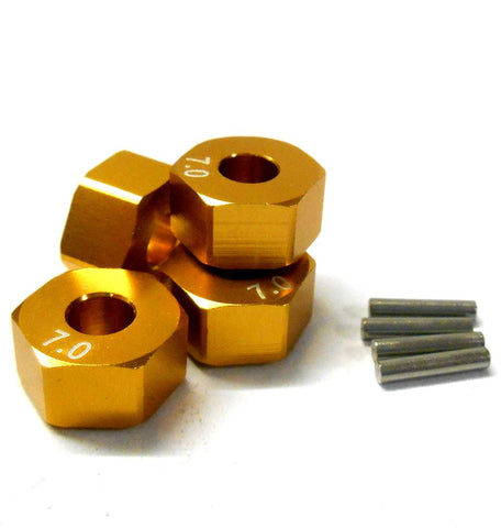 57817A 1/10 Scale RC M12 12mm Alloy Wheel Adaptors With Pins Nut Yellow 7mm