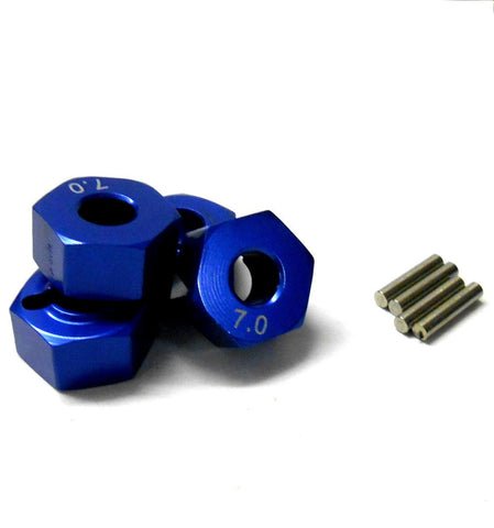 57817B 1/10 Scale RC M12 12mm Alloy Wheel Adaptors With Pins Nut Blue 7mm