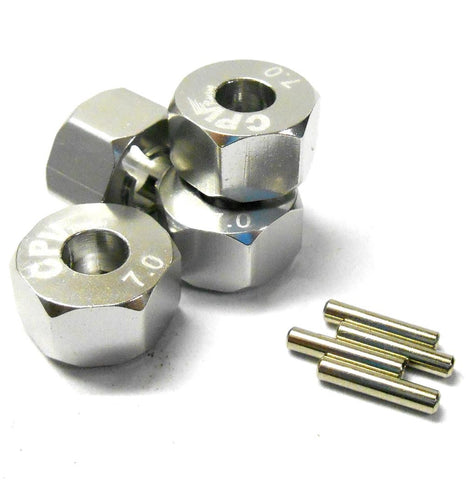 57817S 1/10 Scale RC M12 12mm Alloy Wheel Adaptors With Pins Nut Silver 7mm