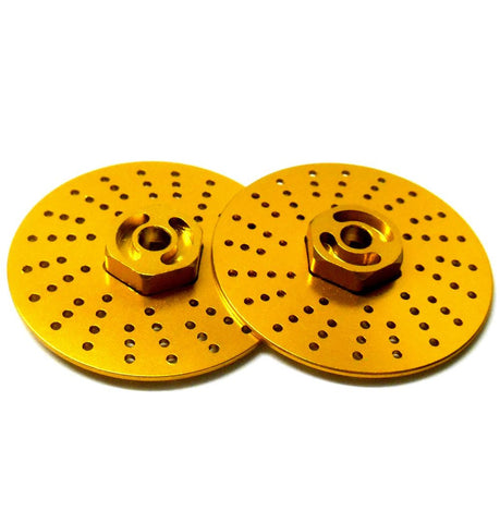 57823LA 1/10 RC M12 12mm Alloy Wheel Adaptors With Brake Disc Yellow 38mm x 2