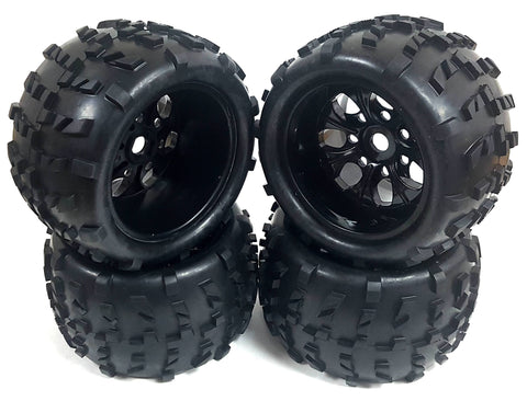 62012 1/8 Scale Off Road RC Truck Wheels and Tyres x 4 Black