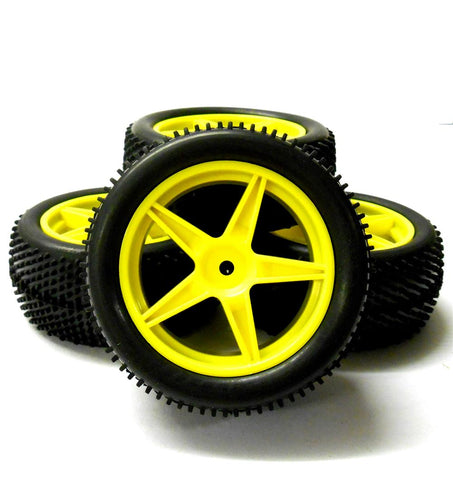 A66008/028 1/10 Off Road Front Rear RC Wheels Pin Tyres 5 Spoke Yellow x 4