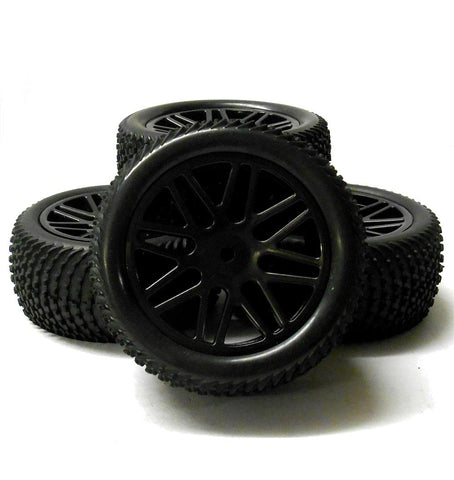 A66071/091 1/10 Off Road Front Rear Buggy RC Wheels Grass Tyres 16 Spoke Black