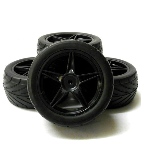 A66111/121 1/10 Silck On Road Front Rear Buggy RC Wheels Tyres 5 Spoke Black