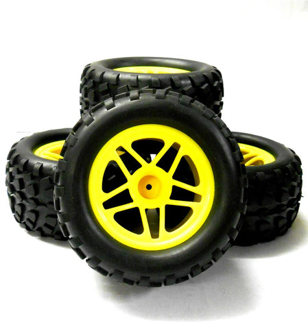 8092 1/10 Scale Off Road Monster Truck Wheel and Tyre Rim Yellow x 4 Star