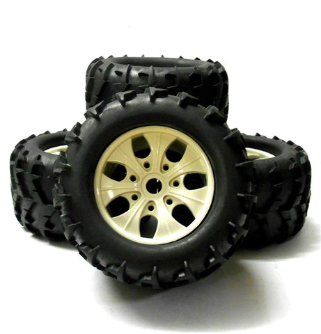 810002 1/8 Scale Off Road RC Monster Truck Wheels and Tyres x 4 White