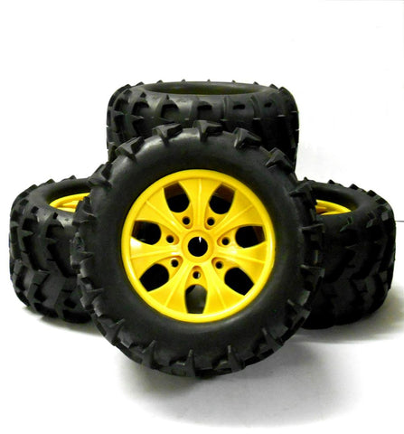 810004 1/8 Scale Off Road RC Monster Truck Wheels and Tyres x 4 Yellow