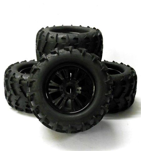 810006 1/8 Scale Off Road RC Monster Truck Wheels and Tyres x 4 Black Dual Spoke