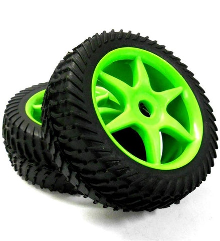 81035 1/8 Scale Plastic Off Road RC Buggy Wheels and Tyres x 2 Green