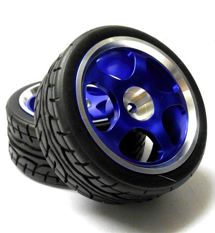 811701B 1/10 Scale RC Car On Road Touring Wheel and Tyre Alloy Blue 5 Spoke 2