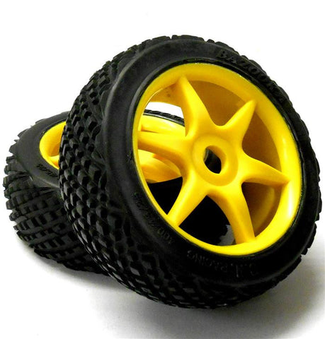 81291 1/8 Scale Off Road RC R/C Buggy Off Road Wheels and Tyres 2 Yellow 6 Spoke