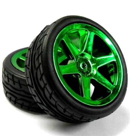 813101G 1/10 Scale RC Car On Road Touring Wheel and Tyre Plastic Green 6 Spoke 2
