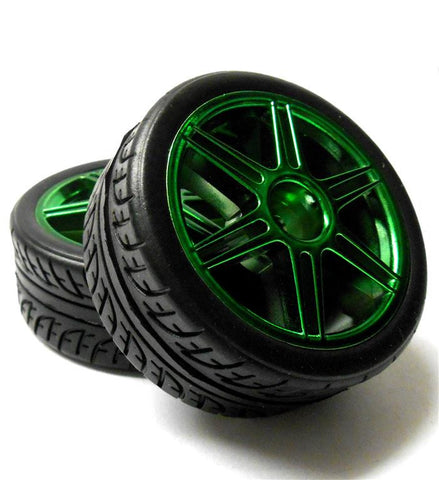 813202G 1/10 Scale RC Car On Road Touring Wheel and Tyre Plastic Green 6 Spoke 2