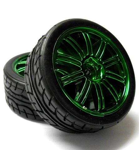 813401G 1/10 Scale RC Car On Road Touring Wheel and Tyre Alloy Green 10 Spoke 2