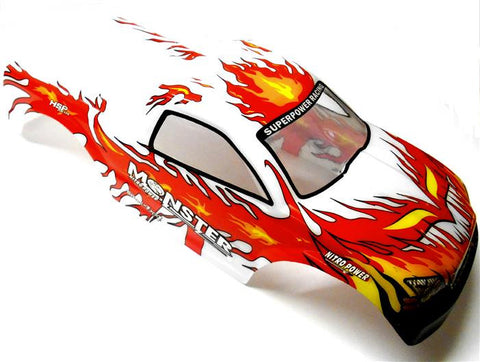 08035 88005 RC 1/10 Scale Monster Truck Body Shell Cover HSP White Flame Cut