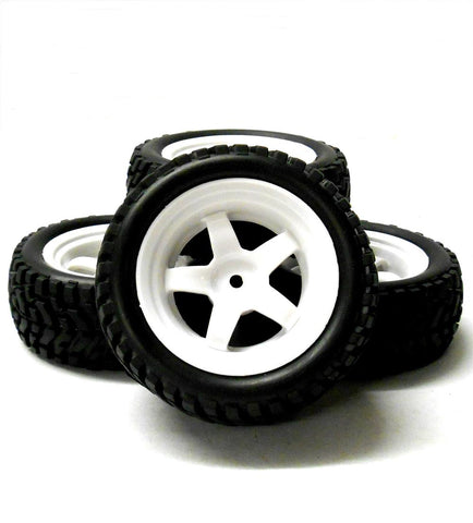 9061 1/10 Scale RC Car Off Road 5 Spoke Wheel and Rally Tread Tyre White x 4
