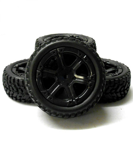 9103 1/10 Scale RC Car Off Road Dual Spoke Wheel and Rally Tread Tyre Black x 4
