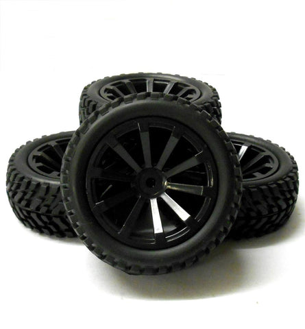9118 1/10 Scale RC Car Off Road 10 Spoke Wheel and Rally Tread Tyre Black x 4
