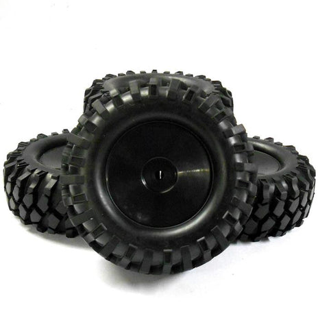 A960005 1/10 Scale Off Road Rock Crawler Wheel and Tyres x 4 Black Plastic Disc