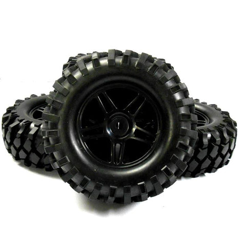 A960010 1/10 Scale Off Road Rock Crawler Wheel and Tyres 4 Black Plastic 5 Spoke