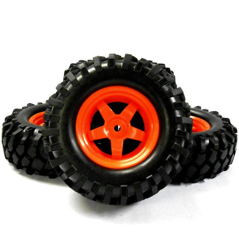 A960024 1/10 Scale Off Road Rock Crawler Wheel and Tyres 4 Red Plastic 5 Spoke
