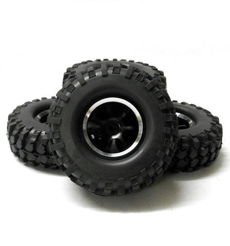 98010 1/10 Off Road Rock Crawler RC Wheels and Tyres Black 7 Spoke x 4 Alloy