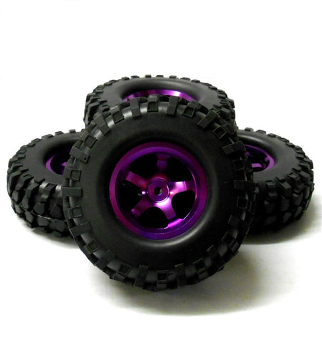 98019 1/10 Off Road Rock Crawler RC Wheels and Tyres Purple 7 Spoke x 4 Alloy