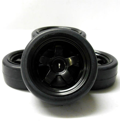 A20151DR 1/10 Scale On Road Soft Slick Tread Wheels and Tyre 5 Spoke Black 4
