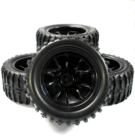 AA8014 1/10 Scale Off Road RC Monster Truck Tyre and Wheel Rim Black HSP x 4 V2