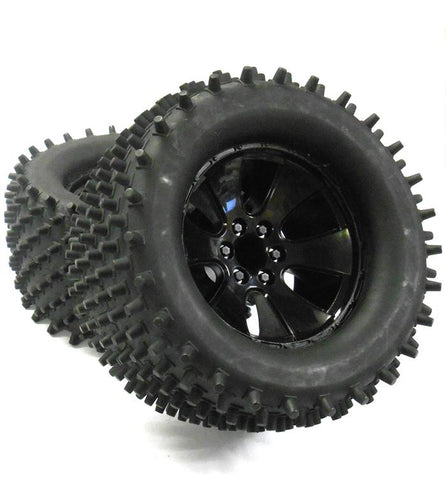 BS904-001 1/8 Scale Black RC Nitro Monster Truck Off Road Wheels and Tyres x 2