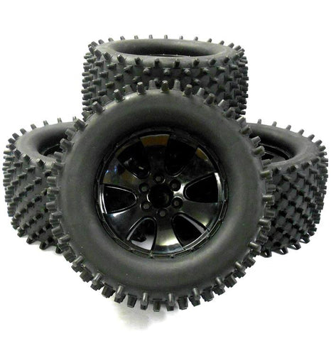 BS904-001 1/8 Scale Black RC Nitro Monster Truck Off Road Wheels and Tyres x 4
