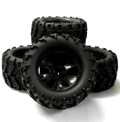 BS904-014B 1/8 Scale Black RC Nitro Monster Truck Off Road Wheels and Tyres x 4