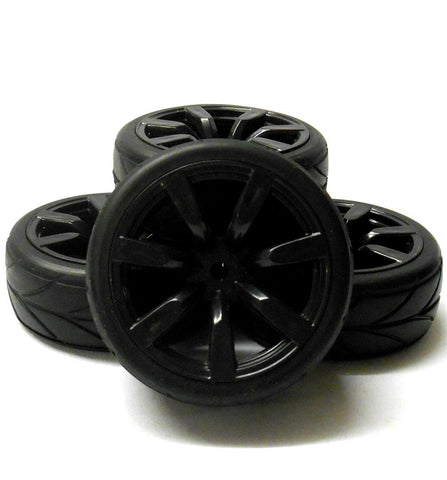 HS211030B 1/10 Scale RC Car On Road Wheel V Tread Tyre Black Plastic 7 Spoke 4