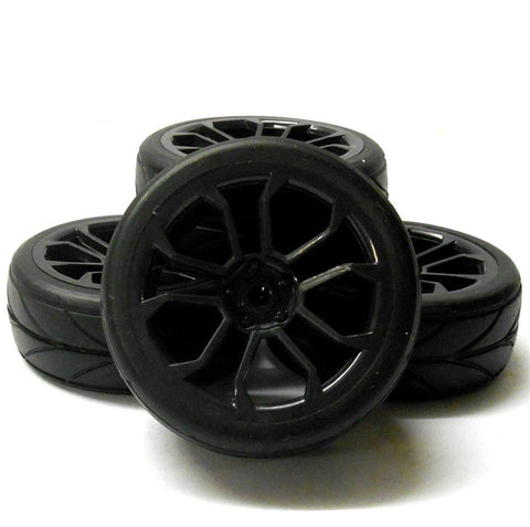 HS211031B 1/10 Scale RC Car On Road Wheel V Tread Tyre Black Plastic V Spoke x 4