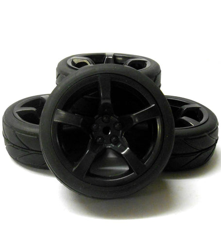 HS211032B 1/10 Scale RC Car On Road Wheel V Tread Tyre Black Plastic 5 Spoke x 4