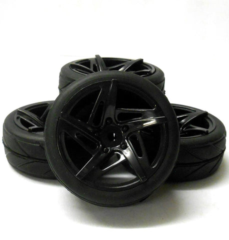 HS211033B 1/10 Scale RC Car On Road Wheel V Tread Tyre Black Plastic Star x 4