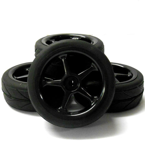 HS211045B 1/10 On Road Soft V Tread Car RC Wheels and Tyres 5 Spoke Black x 4