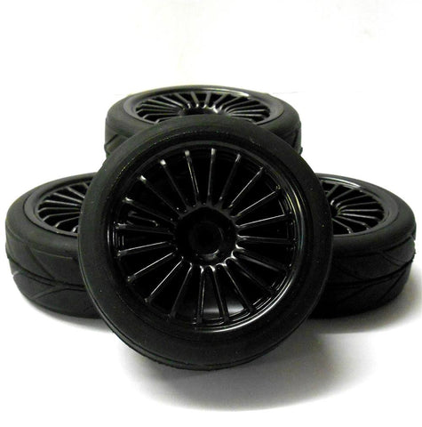 HS211046B 1/10 On Road Soft V Tread Car RC Wheels and Tyres 20 Spoke Black x 4