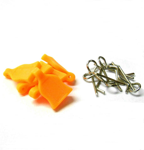 HY00148O 1.16 1.10 Small Silver Body Clips R Pin x 4 and Rubber Orange Grips