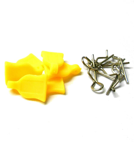 HY00148Y 1.16 1.10 Small Silver Body Clips R Pin x 4 and Rubber Yellow Grips