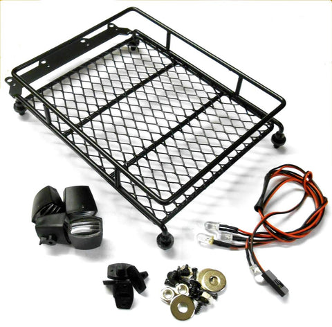 L-047BK 1/10 Scale Truck Rock Crawler Body Shell Roof Luggage Tray Lights Black