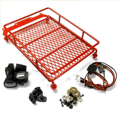 L-047R 1/10 Scale Truck Rock Crawler Body Shell Roof Luggage Tray Lights Red