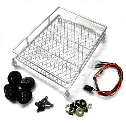 L-048W 1/10 Truck Rock Crawler Body Shell Roof Luggage Tray Round Lights White