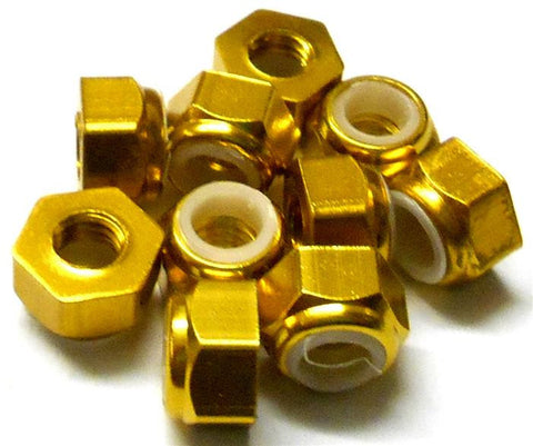 NM410G M4 4mm Nylon Alloy Aluminium Lock Nuts x 10 Wheel Axle 1/10 Gold