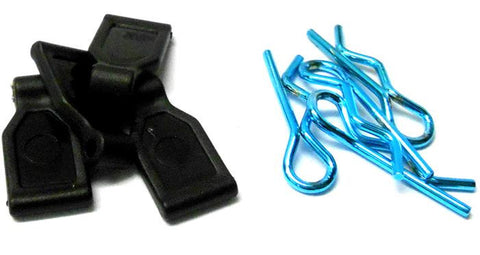 SGF-1TB 1/16 1/10 Small Light Blue Body Clips R Pin + Black Grips x 4