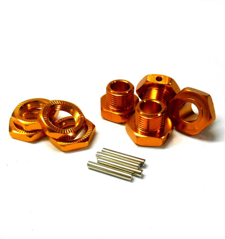 T10092OR 1/8 RC Buggy M17 17mm Alloy Wheel Hubs Adapter Nut Pin Orange x 4